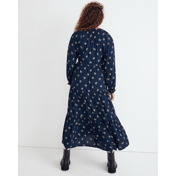 🆕 Madewell Navy Britannica Flora Challis Midi Dress NWT New! Women’s L Large - Picture 3 of 7